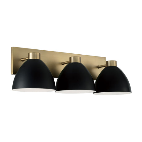 Cleo 3 Light Vanity, Matte Black and Aged Brass