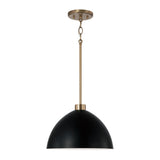 Cleo Pendant 13", Matte Black and Aged Brass