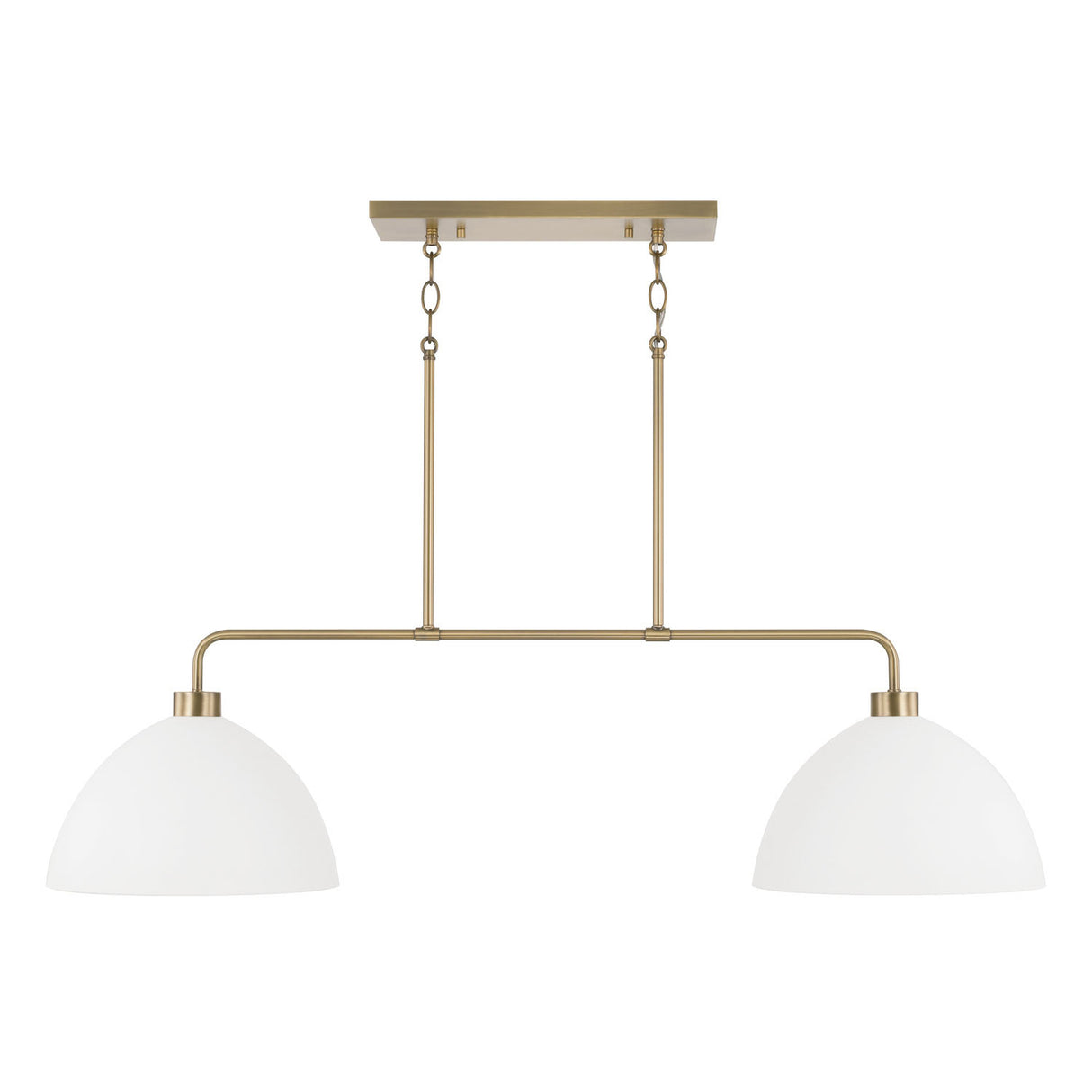 Cleo 2 Light Linear Pendant 44", White and Aged Brass
