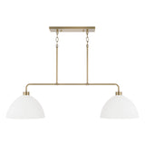 Cleo 2 Light Linear Pendant 44", White and Aged Brass