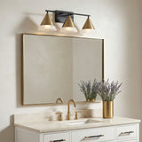 Astra 3 Light Vanity, Aged Brass and Black for Modern home with White walls