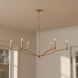 Eloise 6 Light Chandelier 57", Matte Brass for Transitional home with White Siding
