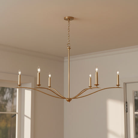 Eloise 6 Light Chandelier 57", Matte Brass for Transitional home with White Siding