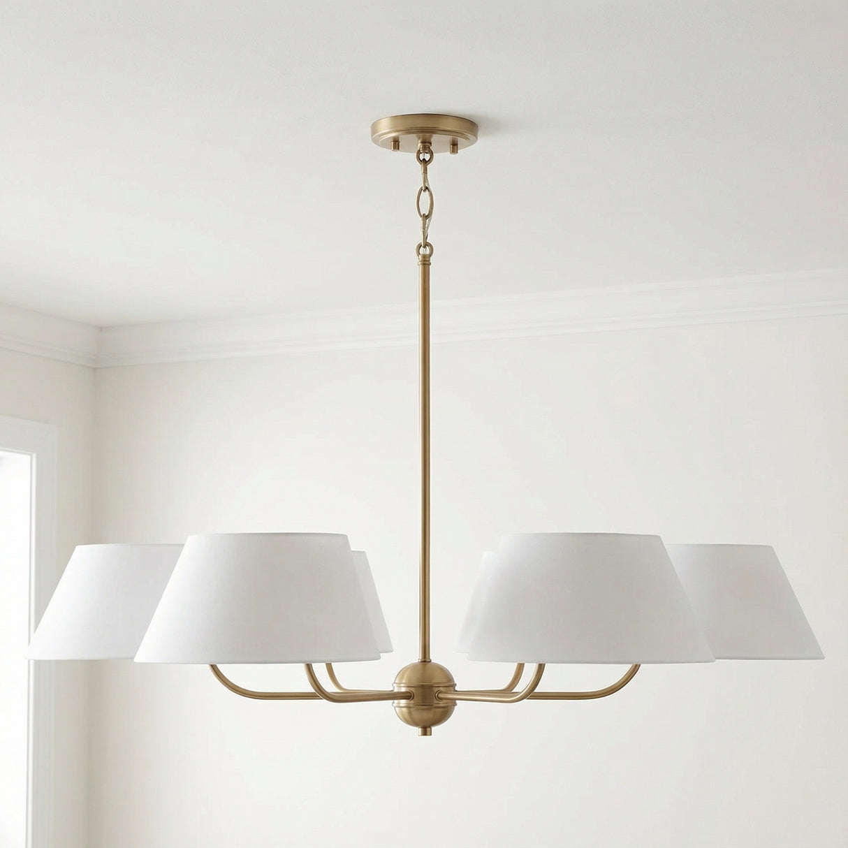 Colton 6 Light Chandelier 36", Aged Brass for Transitional home with White Walls
