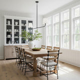 Lior 2 Light Linear Pendant 50", Matte Black in a Modern Farmhouse Dining Room with wood floors and white walls
