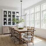 Lior 2 Light Linear Pendant 50", Matte Black in a Modern Farmhouse Dining Room with wood floors and white walls
