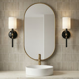 Whitby Wall Sconce 17, Glossy Black and Aged Brass for Modern home with Beige Tile
