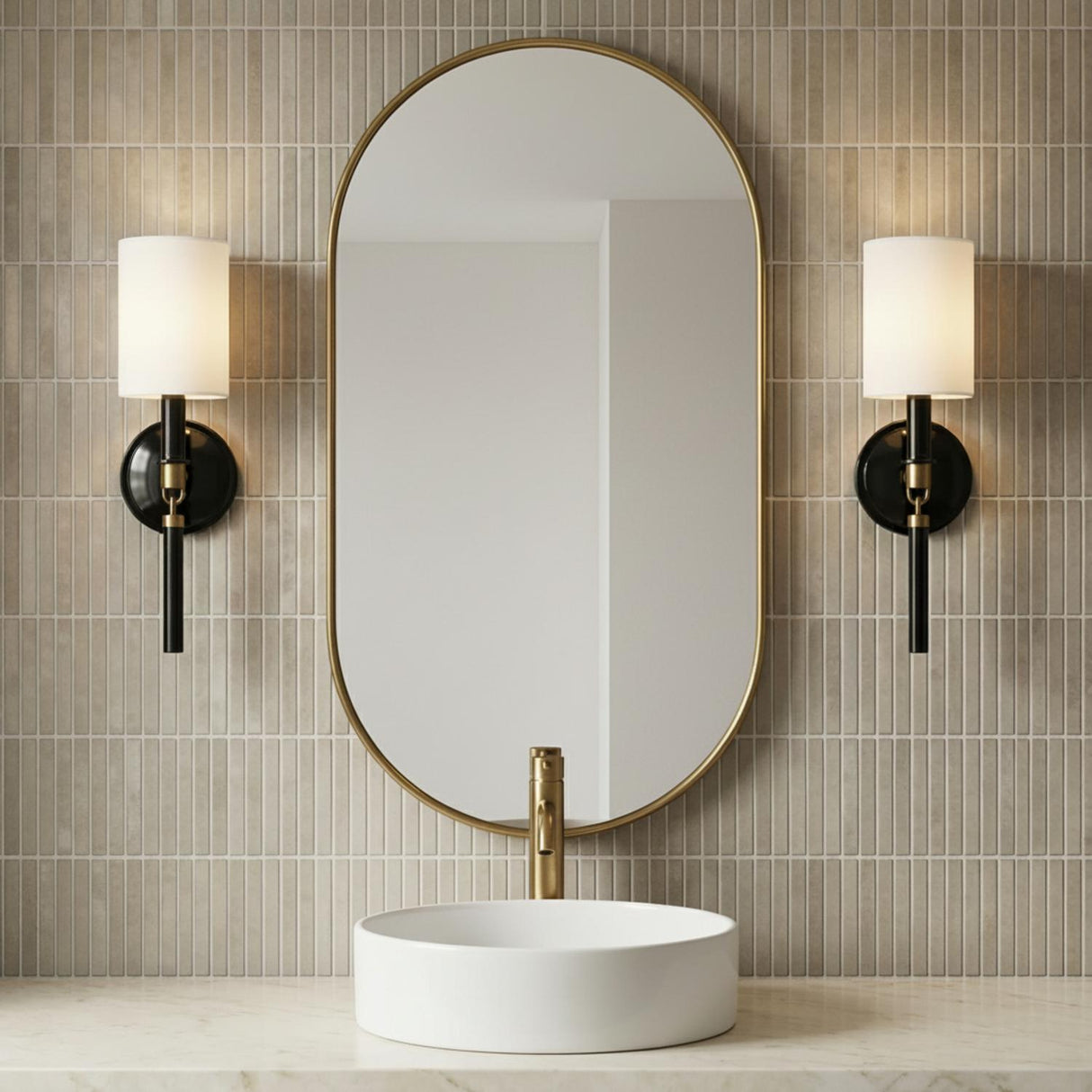 Whitby Wall Sconce 17", Glossy Black and Aged Brass