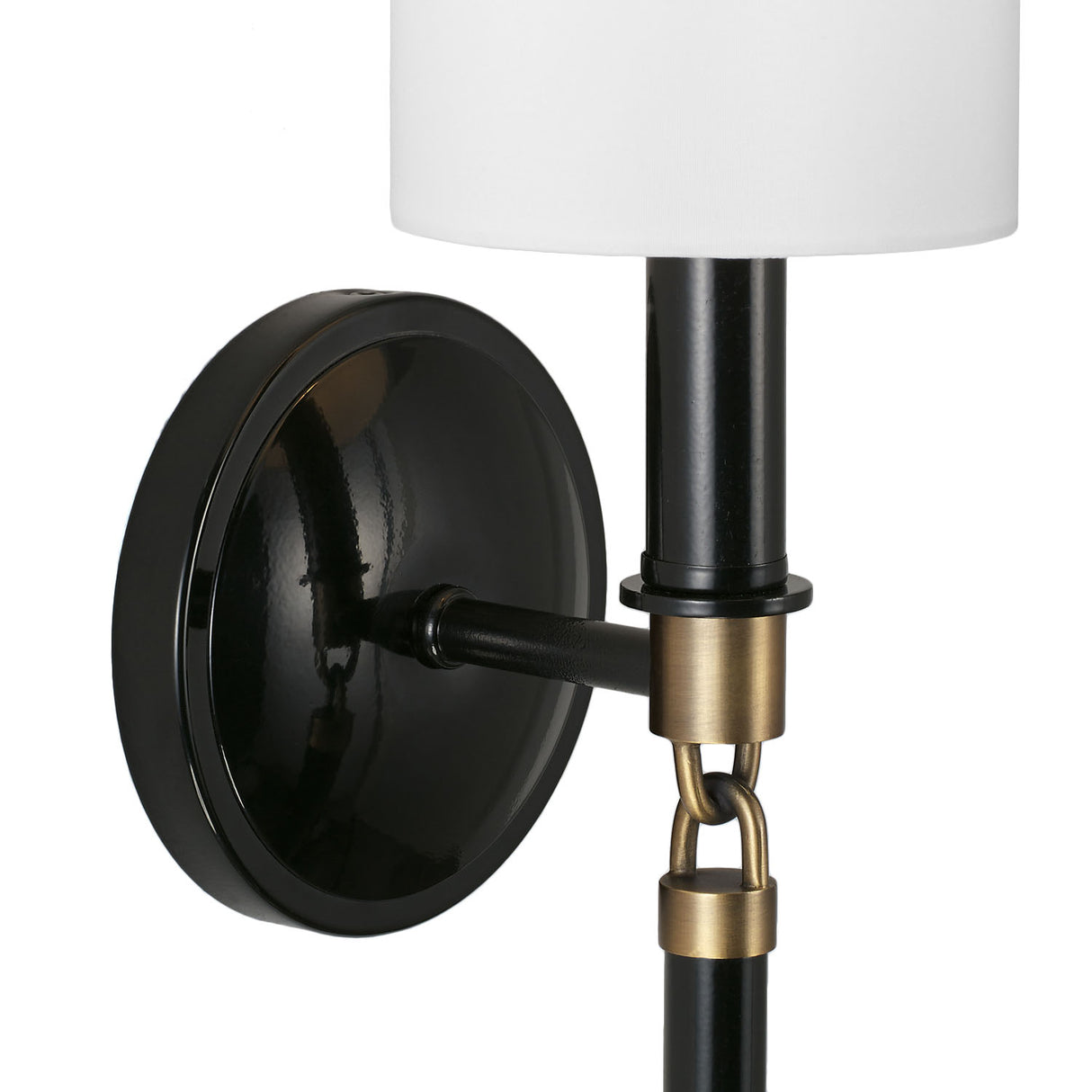 Whitby Wall Sconce 17", Glossy Black and Aged Brass