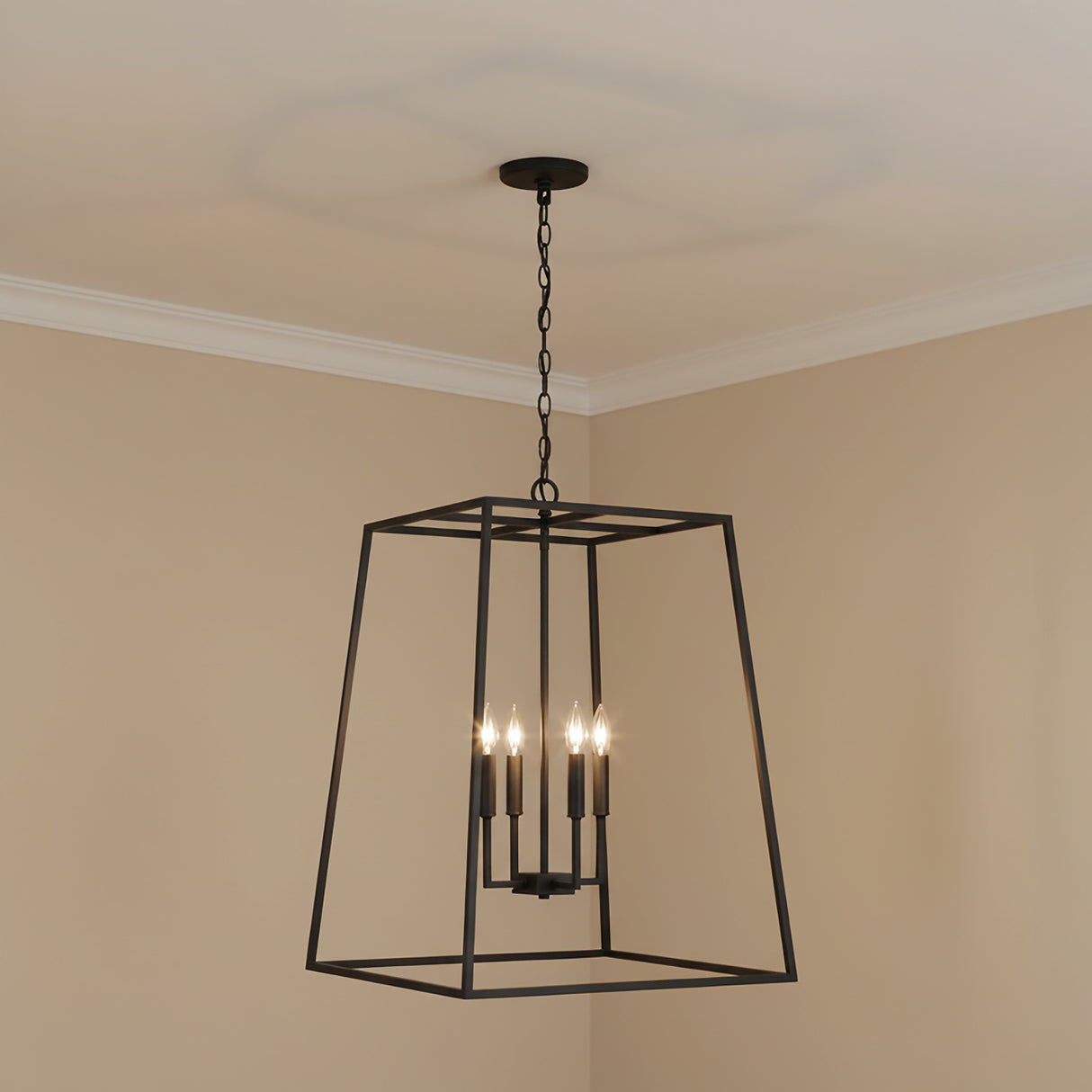 Tilden Lantern Pendant 21, Textured Black for Modern home with Beige Walls