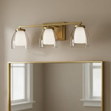 Suri 3 Light Vanity, Aged Brass for Modern home with Beige walls
