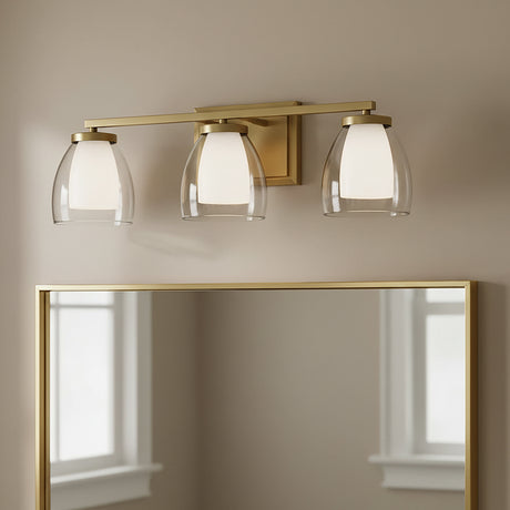Suri 3 Light Vanity, Aged Brass for Modern home with Beige walls
