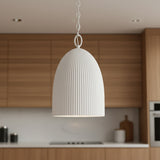 Indie Pendant 11, White Ceramic for Modern home with Warm Wood