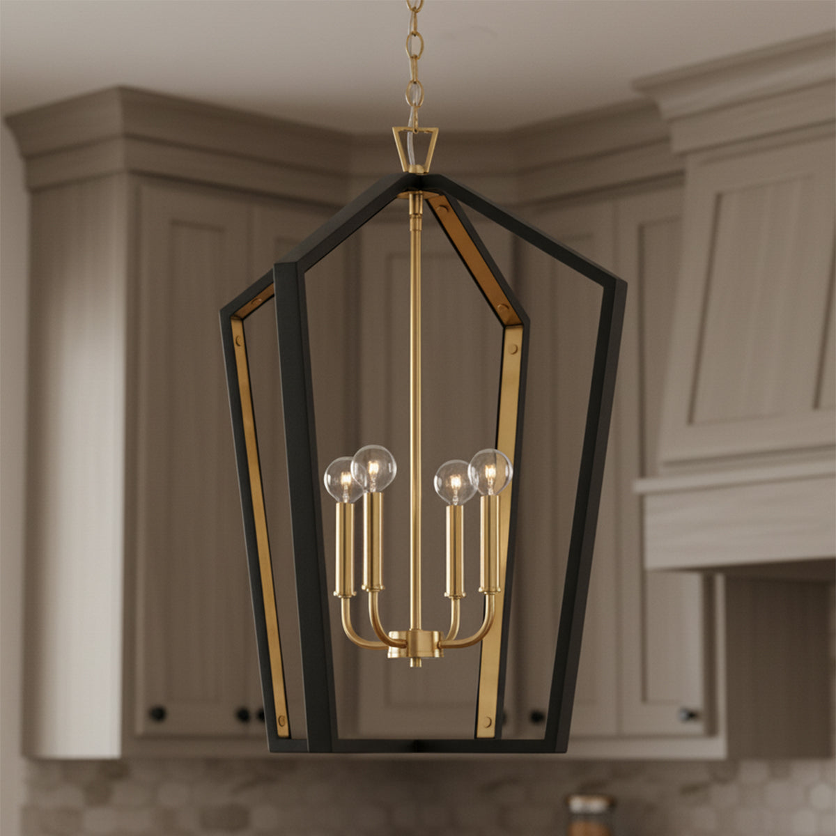 Talin Lantern Pendant 20", Black and Matte Brass for Transitional home with Gray Cabinetry