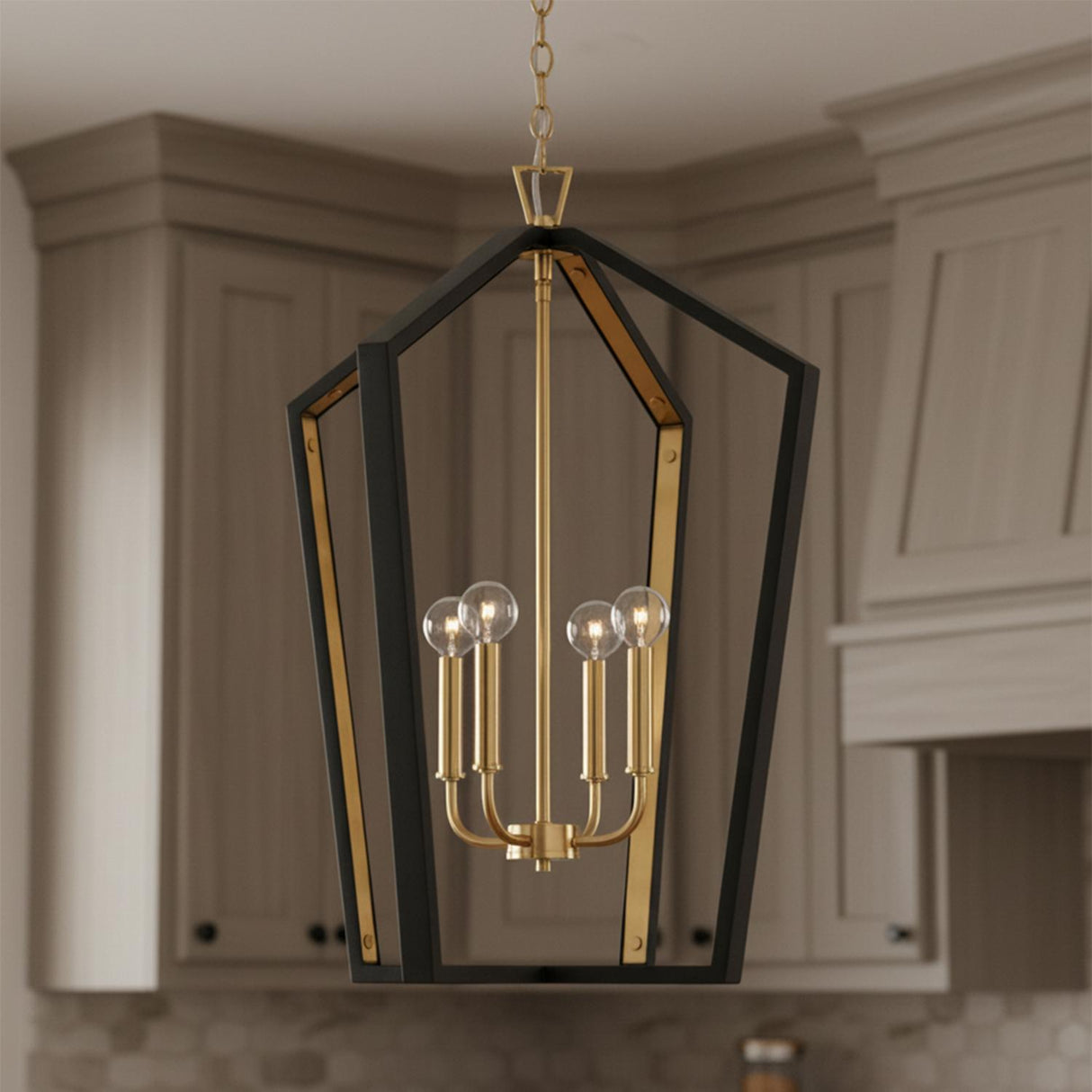 Talin Lantern Pendant 20", Black and Matte Brass for Transitional home with Gray Cabinetry