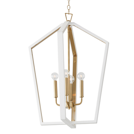 Talin Lantern Pendant 20", White and Matte Brass