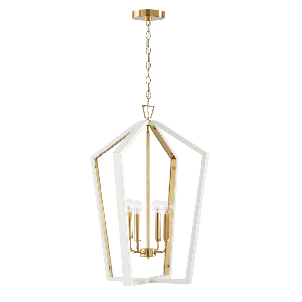 Talin Lantern Pendant 20", White and Matte Brass