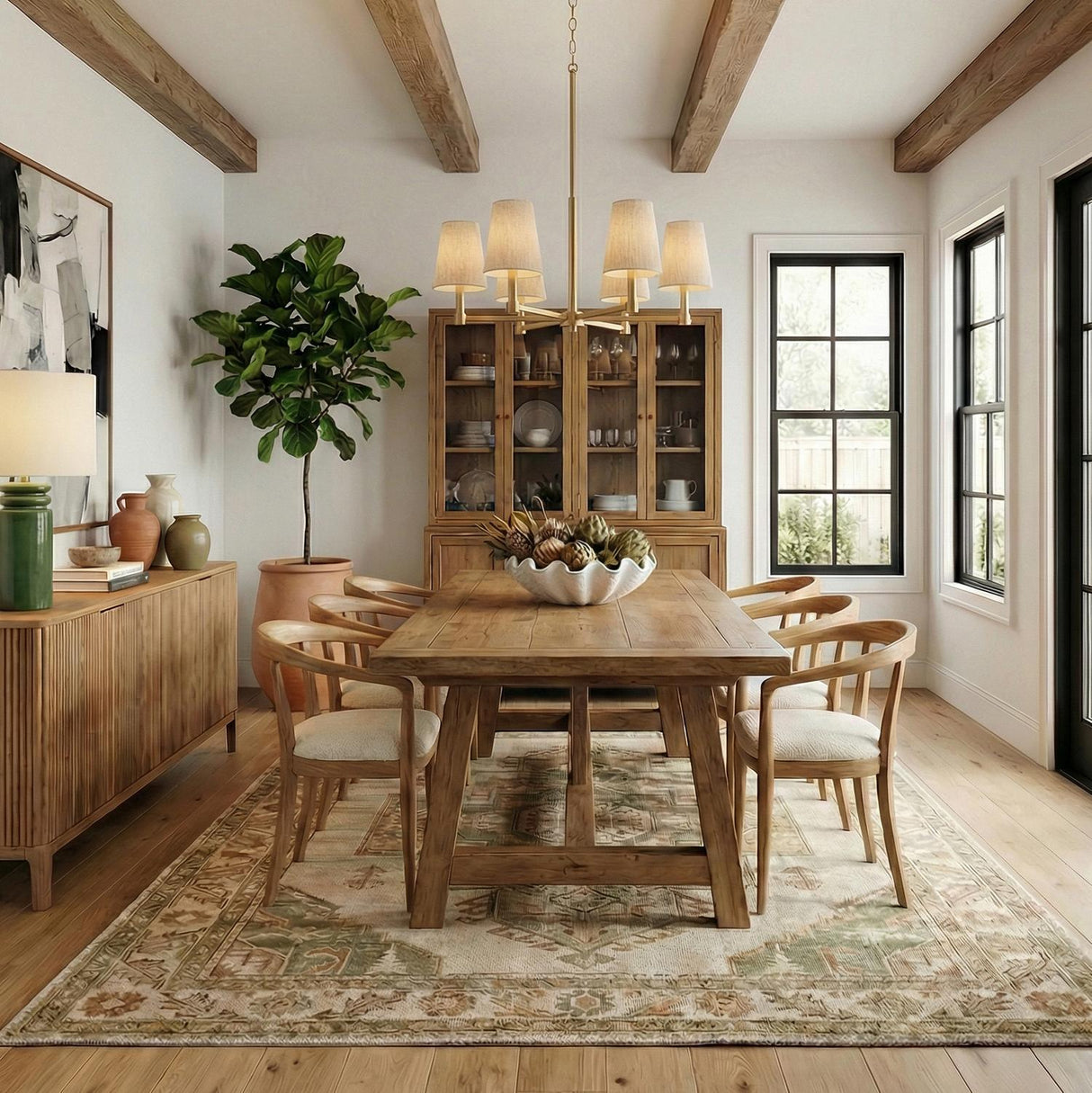 Evren 6 Light Chandelier 30", Matte Brass with Natural Rope