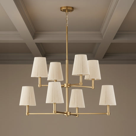 Evren 8 Light Two-Tier Chandelier 38" for Transitional home with Beige Coffered Ceiling