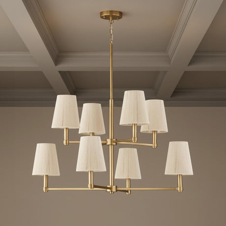 Evren 8 Light Two-Tier Chandelier 38" for Transitional home with Beige Coffered Ceiling