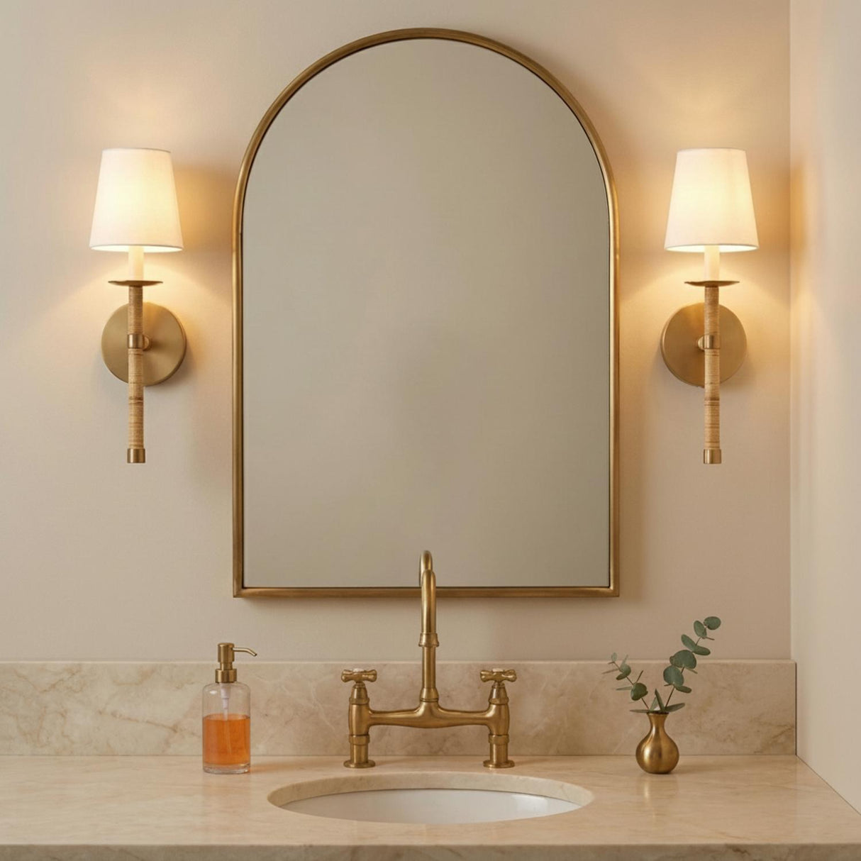 Faris Wall Sconce 18", Matte Brass with Rattan