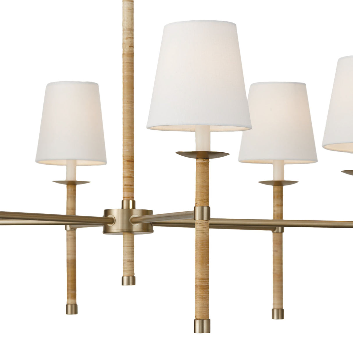 Faris 6 Light Chandelier  38", Matte Brass with Rattan