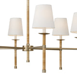 Faris 6 Light Chandelier  38", Matte Brass with Rattan