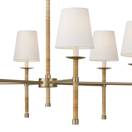 Faris 6 Light Chandelier  38", Matte Brass with Rattan