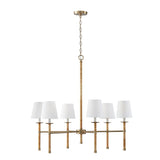 Faris 6 Light Chandelier  38", Matte Brass with Rattan