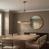 Saltair Ring Chandelier 26", Matte Brass with Natural Rope geometric chandelier in a Transitional Dining Room with a light wood table.