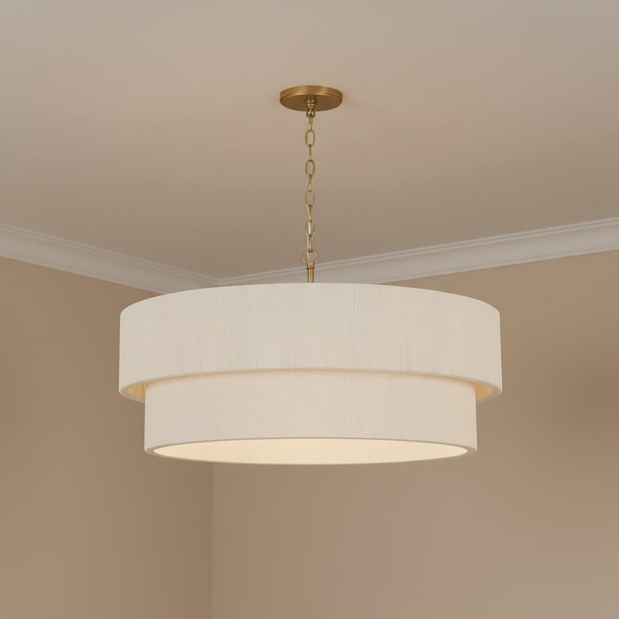 Saltair Pendant 30, Matte Brass with Natural Rope for Transitional home with Beige Walls
