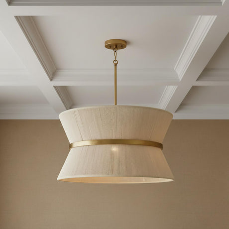 Beacon Pendant 24, Patina Brass with Natural Rope for Transitional home with Textured Walls