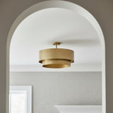 Reed Semi-Flush 21", Textured Brushed Brass for Modern home with Textured Gray walls