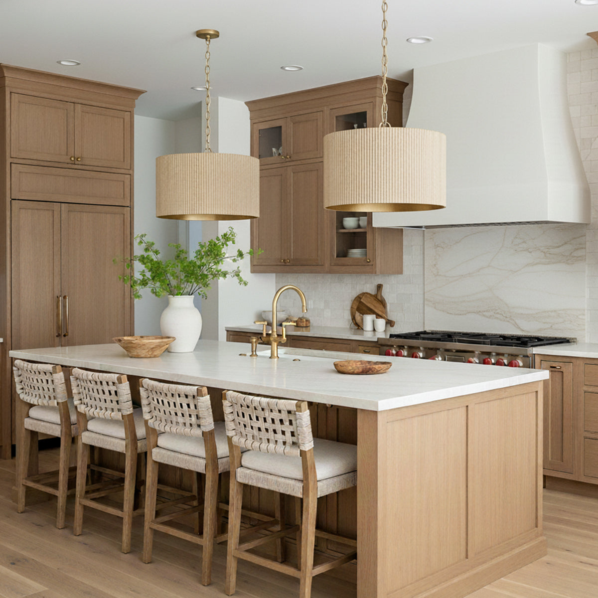 Leery Pendant 20", Whitewash and Matte Brass for Modern Farmhouse home with Wood Cabinets