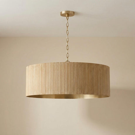 Leery Pendant 31", Whitewash and Matte Brass geometric pendant in a Transitional Dining Room with neutral beige walls.
