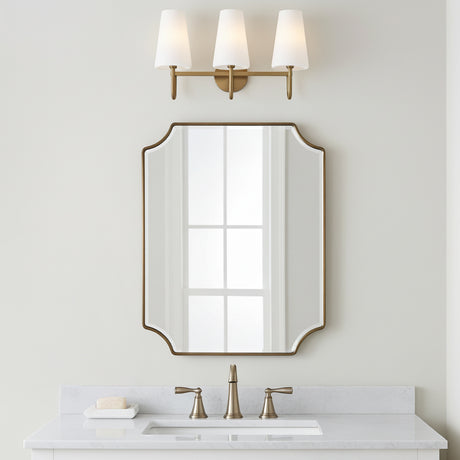 Viola 3 Light Vanity, Aged Brass for Transitional home with White Siding