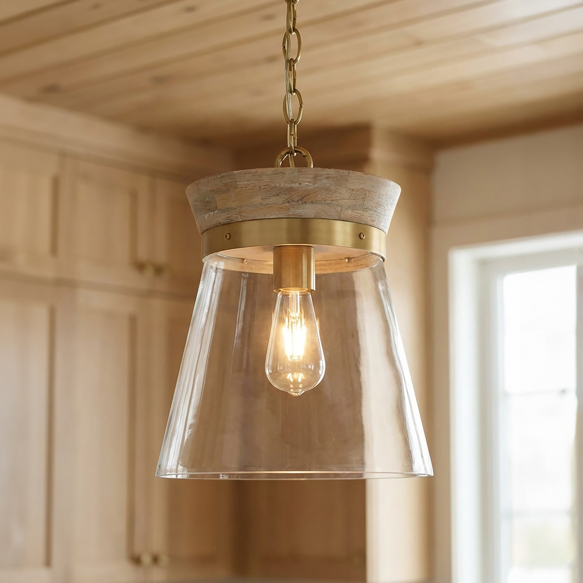 Maren Pendant 12, Whitewash and Matte Brass for Modern Farmhouse home with Light Wood
