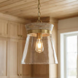 Maren Pendant 12, Whitewash and Matte Brass for Modern Farmhouse home with Light Wood