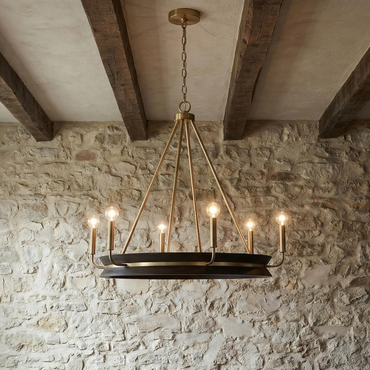 Maren 6 Light Chandelier 31", Ebony and Matte Brass