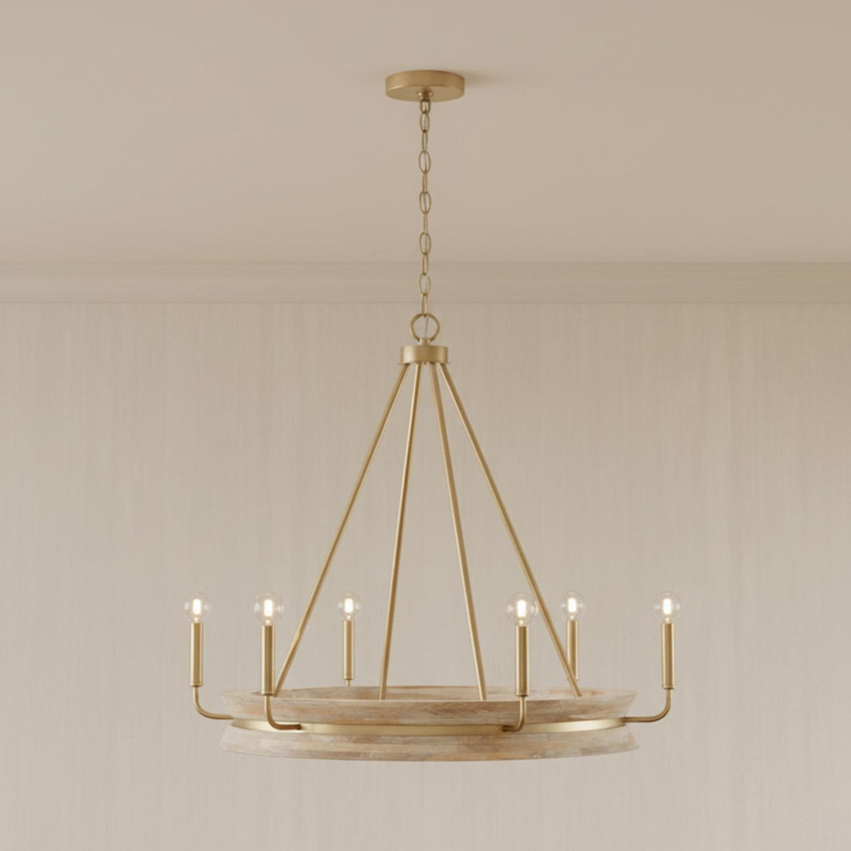 Maren 6 Light Chandelier 31", Whitewash and Matte Brass