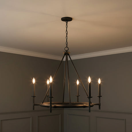 Bexley 6 Light Ring Chandelier 33", Brushed Black Iron for Transitional home with Dark Gray Panel Molding