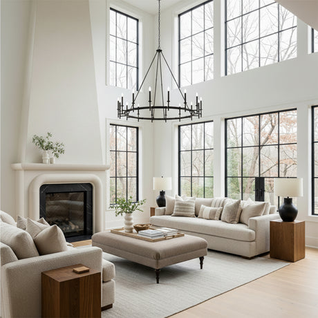 Bexley 16 Light Ring Chandelier 60" for Modern Farmhouse home with White Shiplap