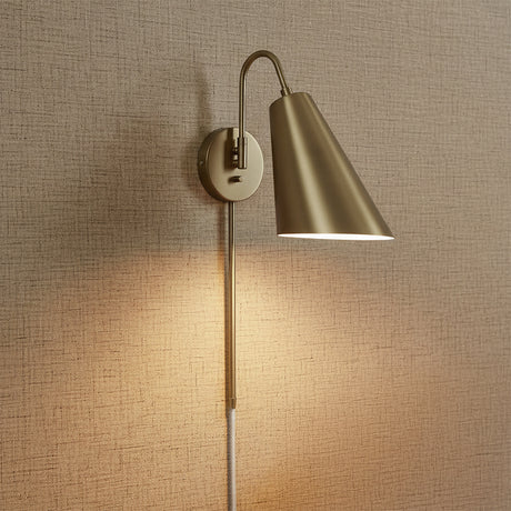 Crosby Wall Sconce 23, Matte Brass for Modern home with Textured Beige Wallpaper