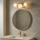 Inari LED 3 Light Vanity, Brass with Opal Glass for Modern home with Neutral Tile