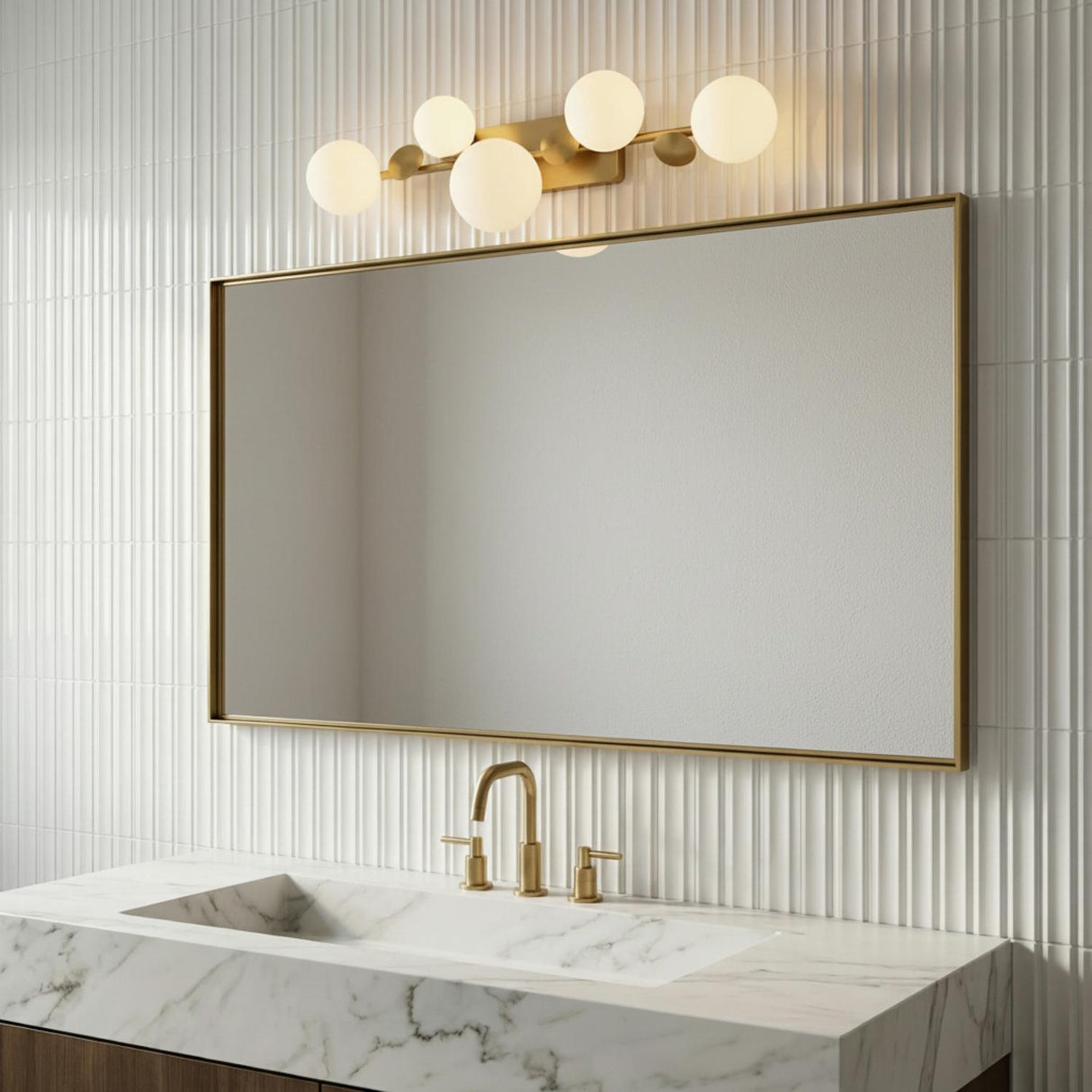 Inari LED 5 Light Vanity, Brass with Opal Glass