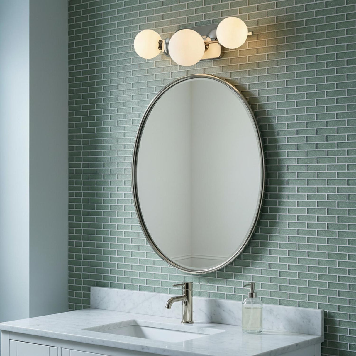 Inari LED 3 Light Vanity, Polished Nickel with Opal Glass