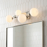 Inari LED 4 Light Vanity, Polished Nickel with Opal Glass for Modern home with White Siding
