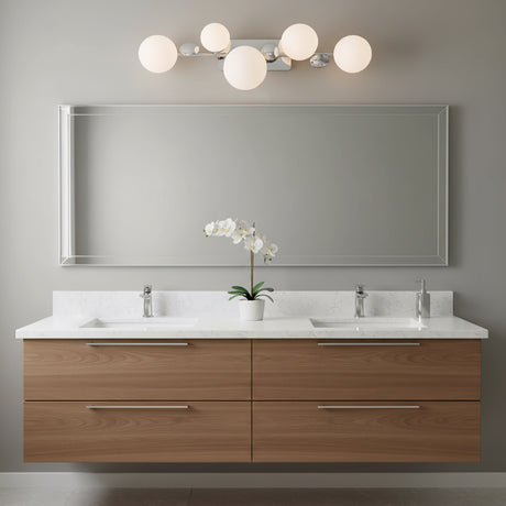 Inari LED 5 Light Vanity, Polished Nickel with Opal Glass - Bathroom vanity with polished nickel light fixture