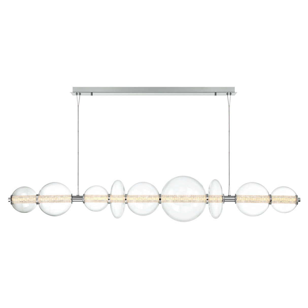 Elara LED 9 Light Linear Chandelier 74", Chrome and Clear Glass