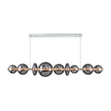 Elara LED 9 Light Linear Chandelier 74", Chrome and Smoke Glass